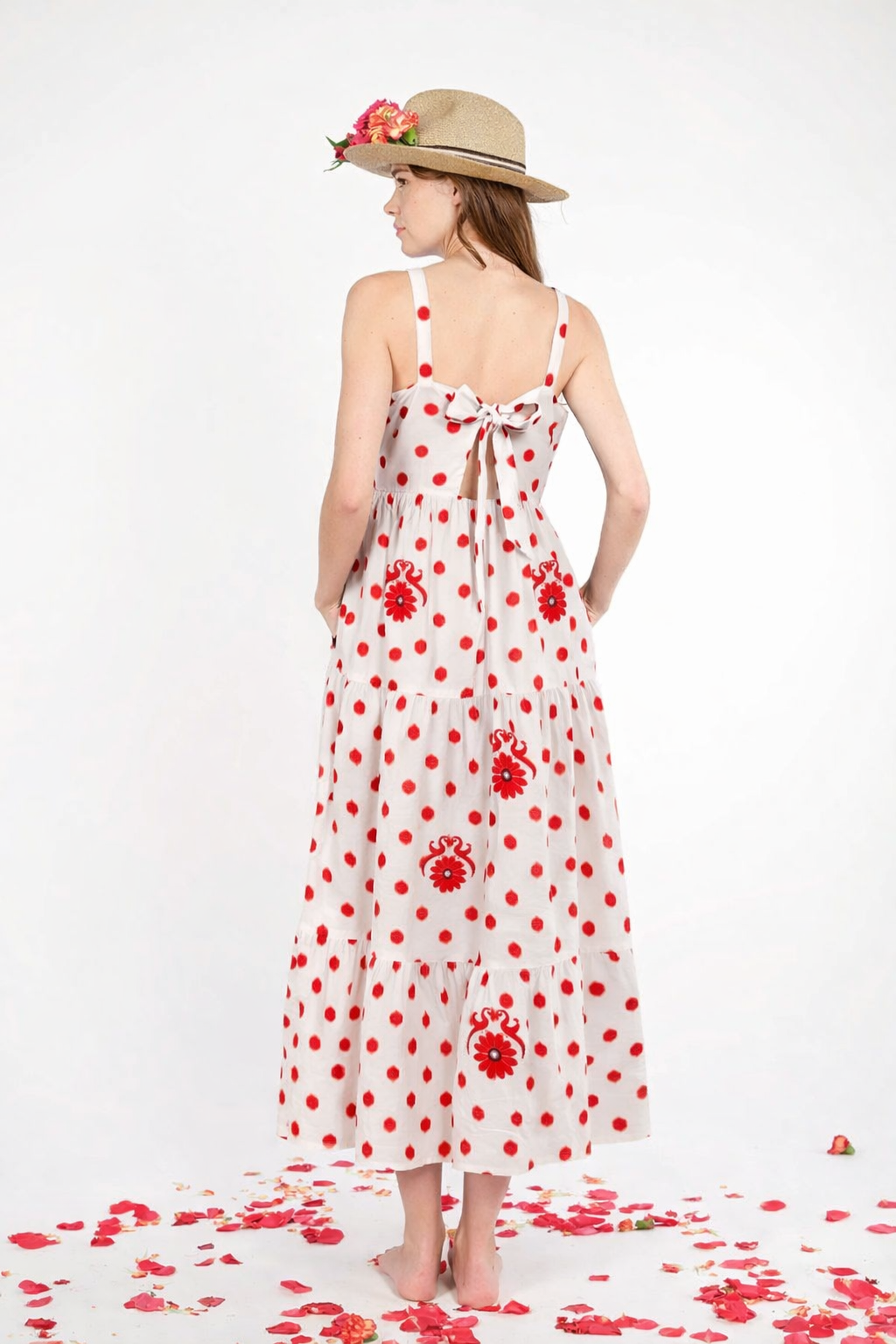 NIMO WITHLOVE Cornflower Dress Red Dots/Birds emb.