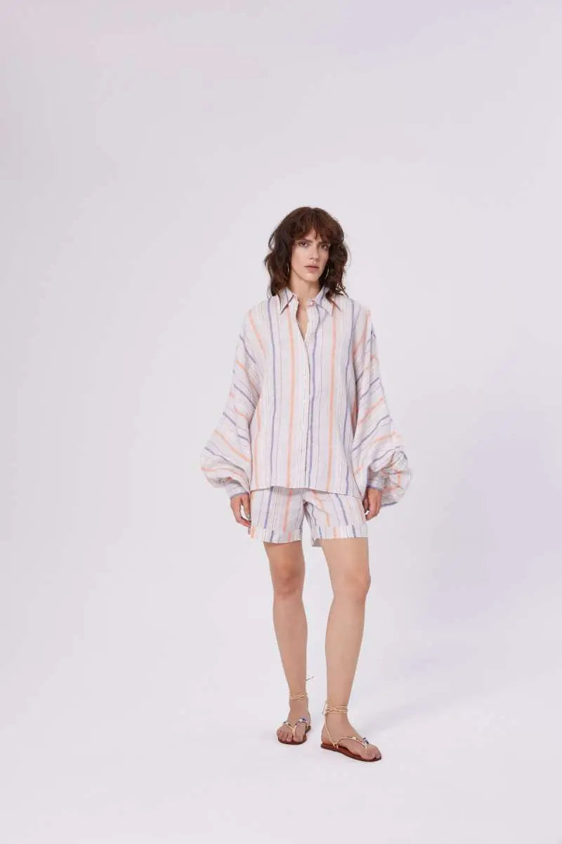 SoSUE Bluse Antonia Linen Blue Orange