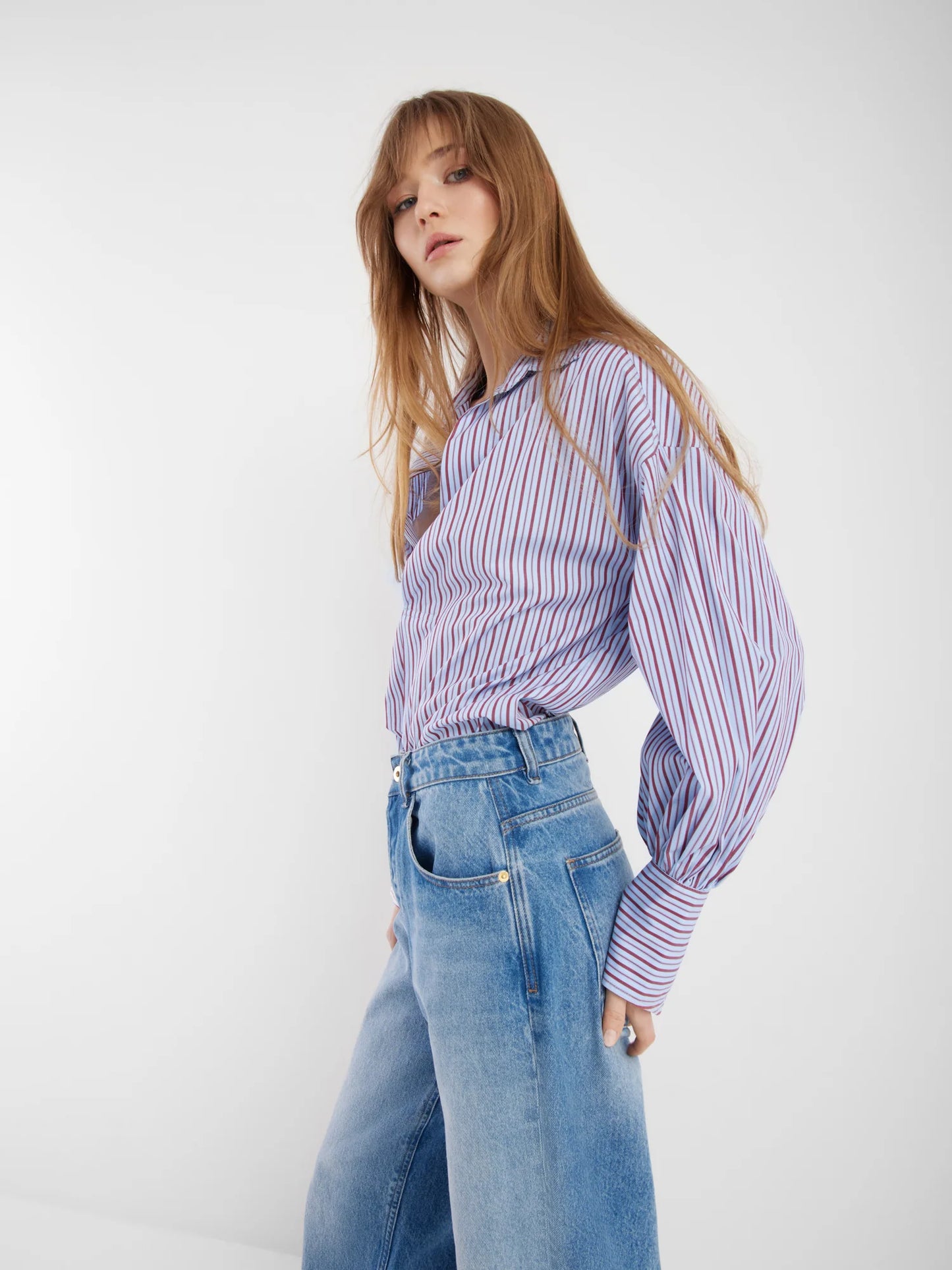sosue Bluse Claire Blue Burgundy Stripe