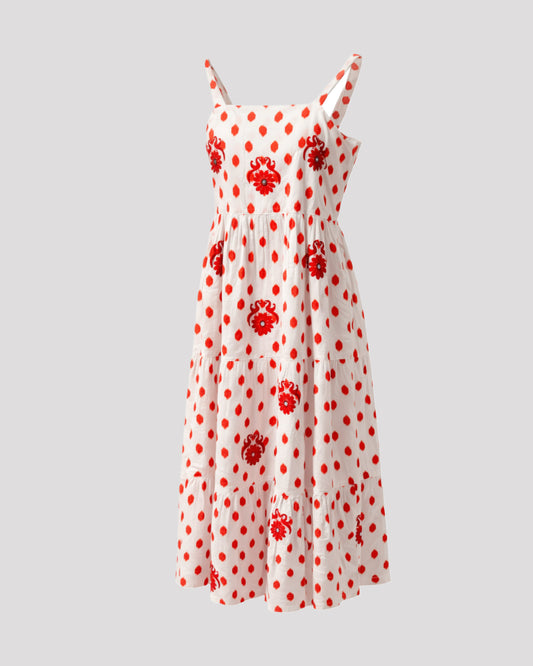 NIMO WITHLOVE Cornflower Dress Red Dots/Birds emb.