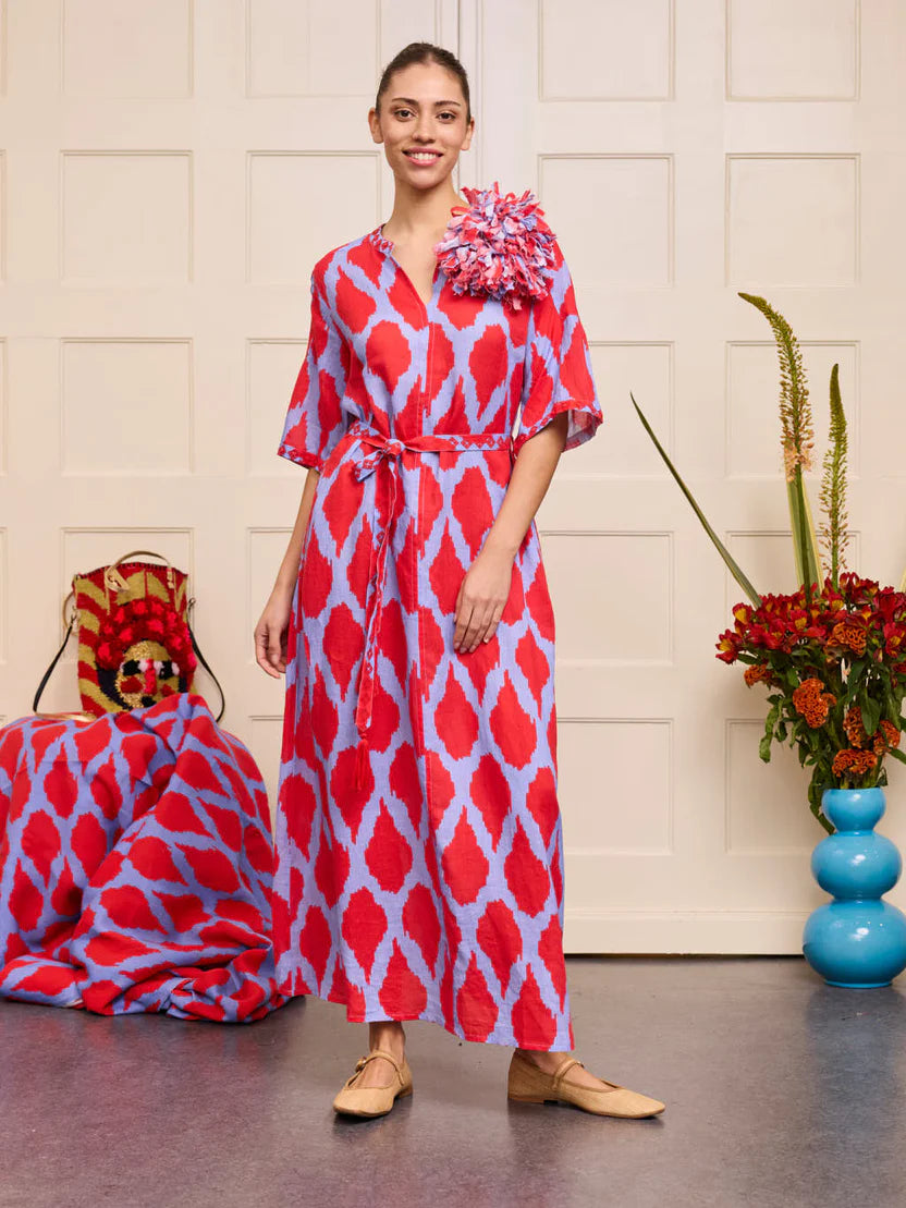 nimo with love Oleander Dress long ikat red