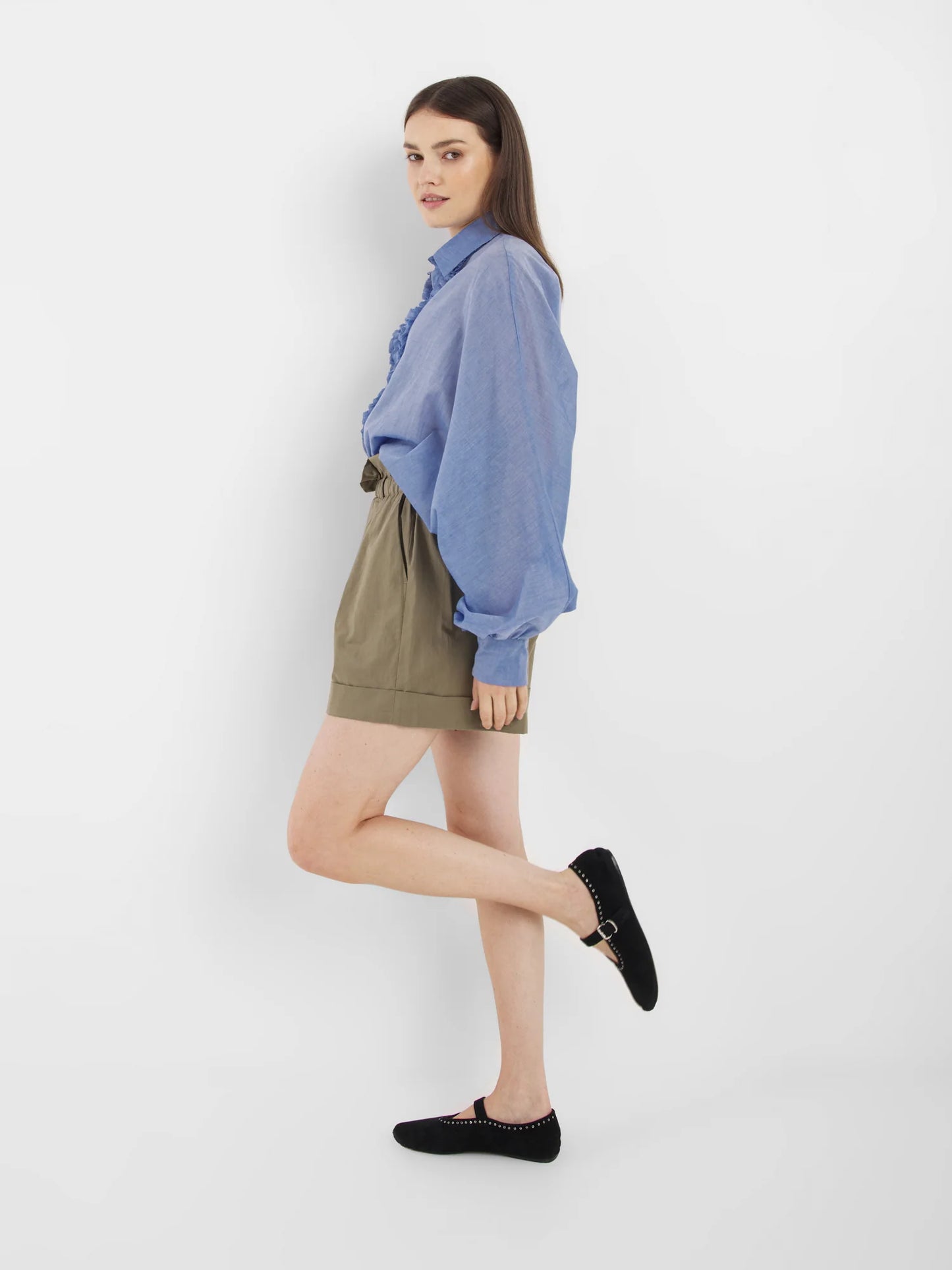 SOSUE Bluse ANTONIA SLIM RUFFLE denim