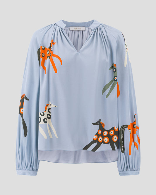 HERZENS Blusenshirt Seide dusty blue