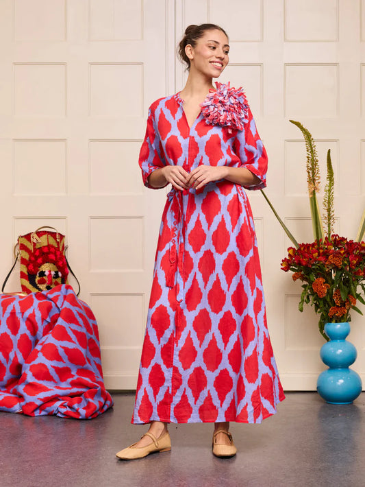 nimo with love Oleander Dress long ikat red