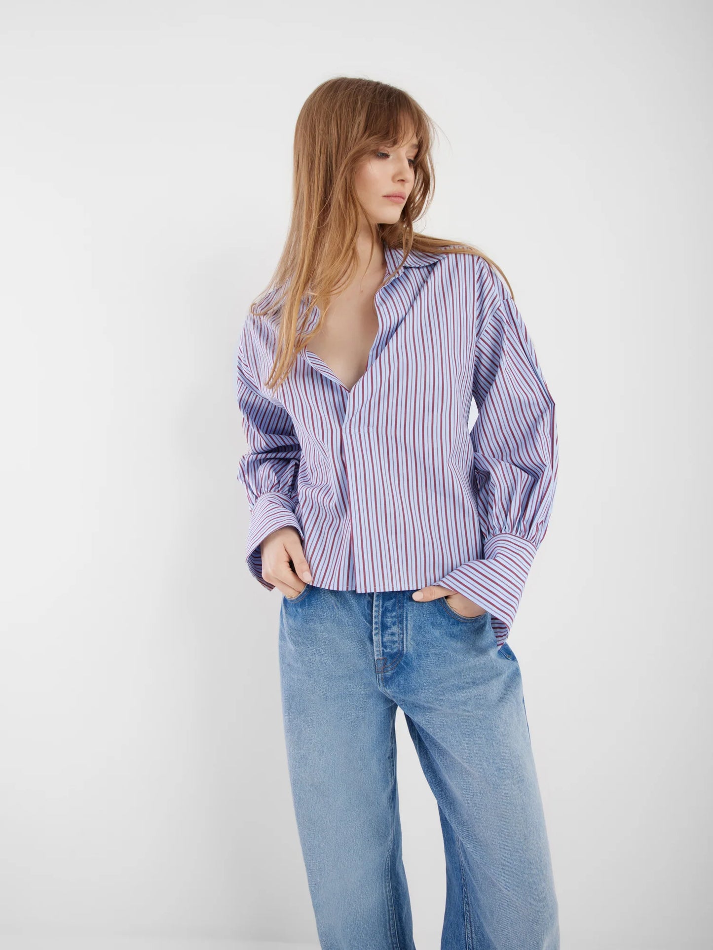 sosue Bluse Claire Blue Burgundy Stripe
