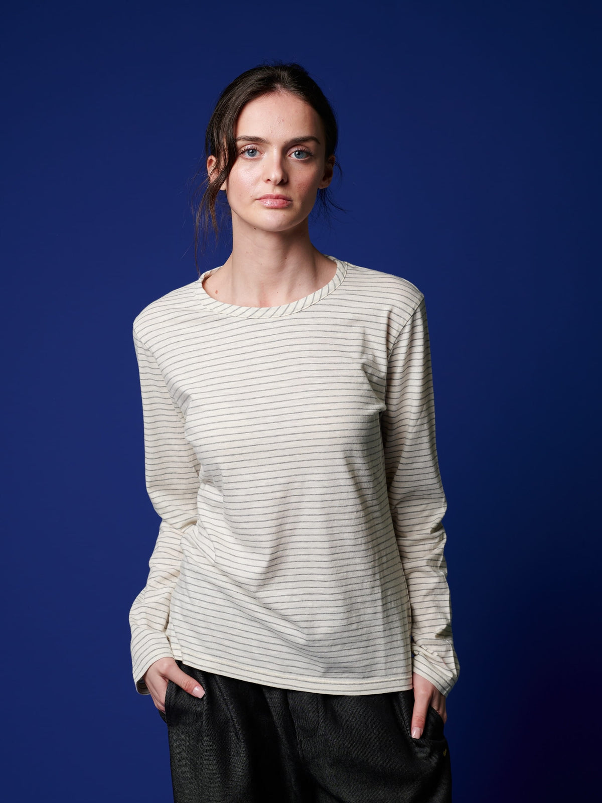 another brand Longsleeve Streifen Rundhals grau