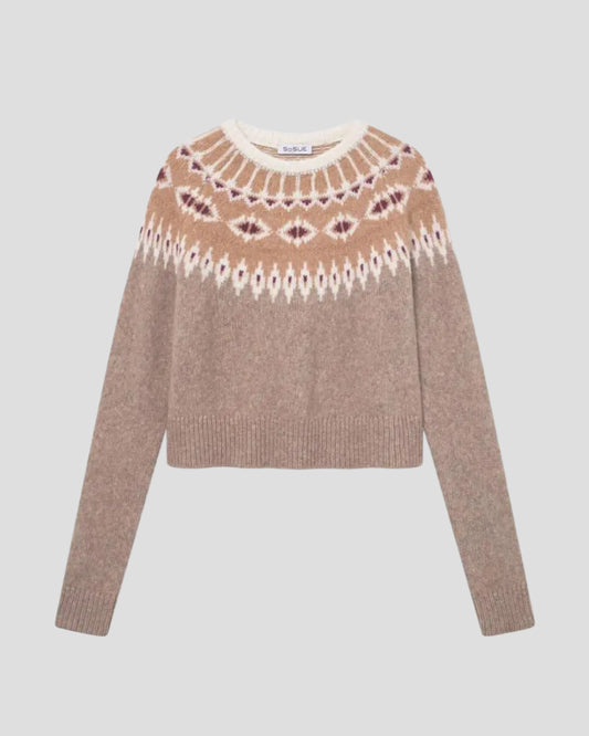 SoSUE Pullover Norweger Beige Burgundy