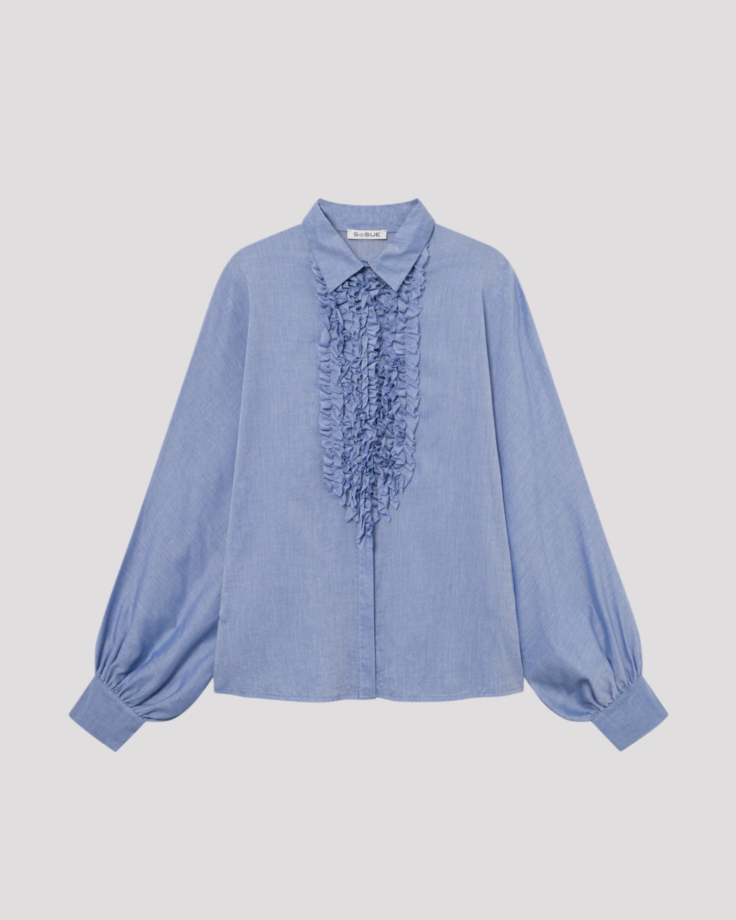 SOSUE Bluse ANTONIA SLIM RUFFLE denim