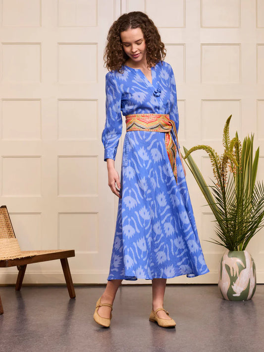 nimo with love Azurite Dress ikat blue