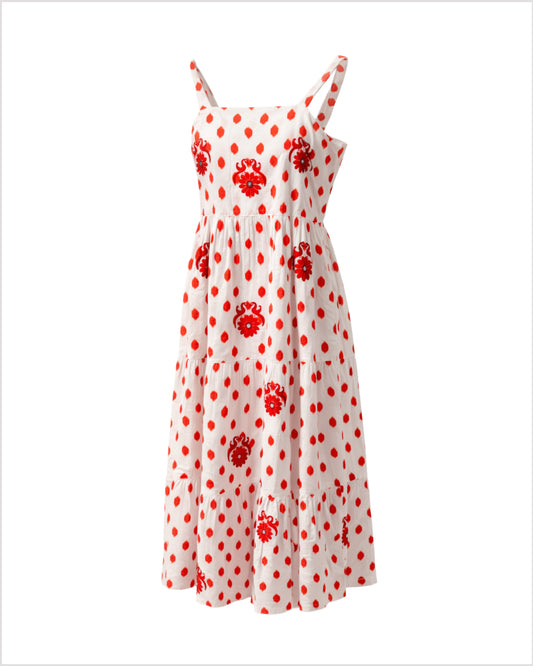 nimo with love Cornflower Dress Red Dots/Birds emb.