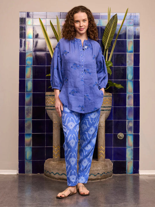 nimo with love Sassafras Blouse Fish on blue
