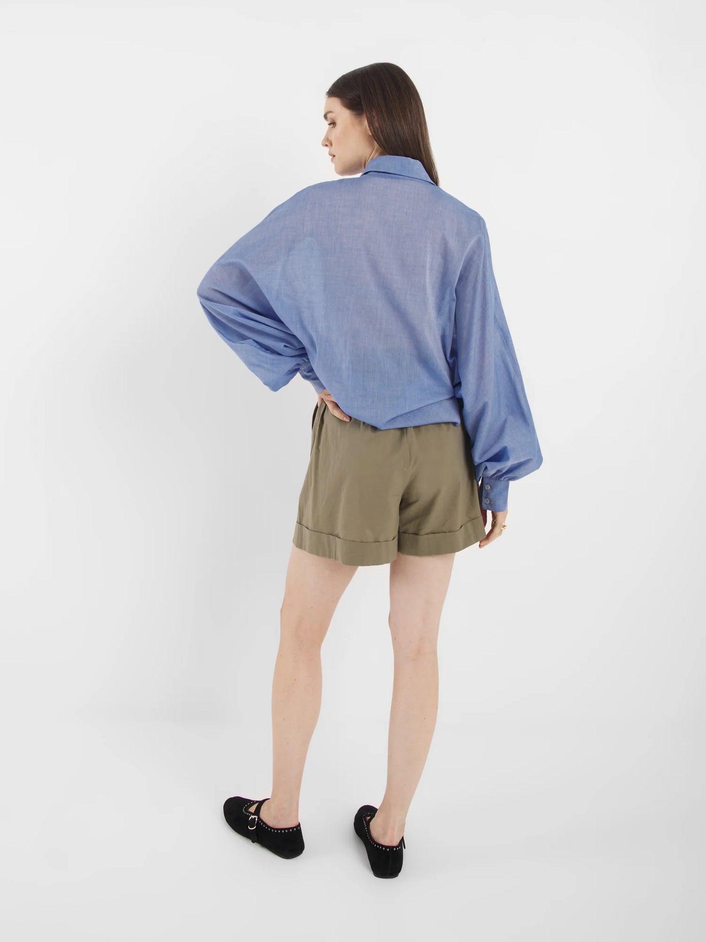 SOSUE Bluse ANTONIA SLIM RUFFLE denim
