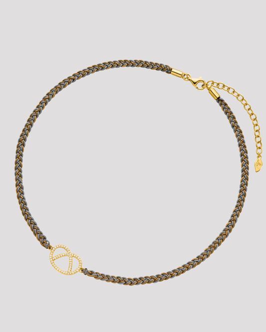 Leaf Choker "Brezn" mit Zirkonia, 18 Karat Gelbgold vergoldet, nude