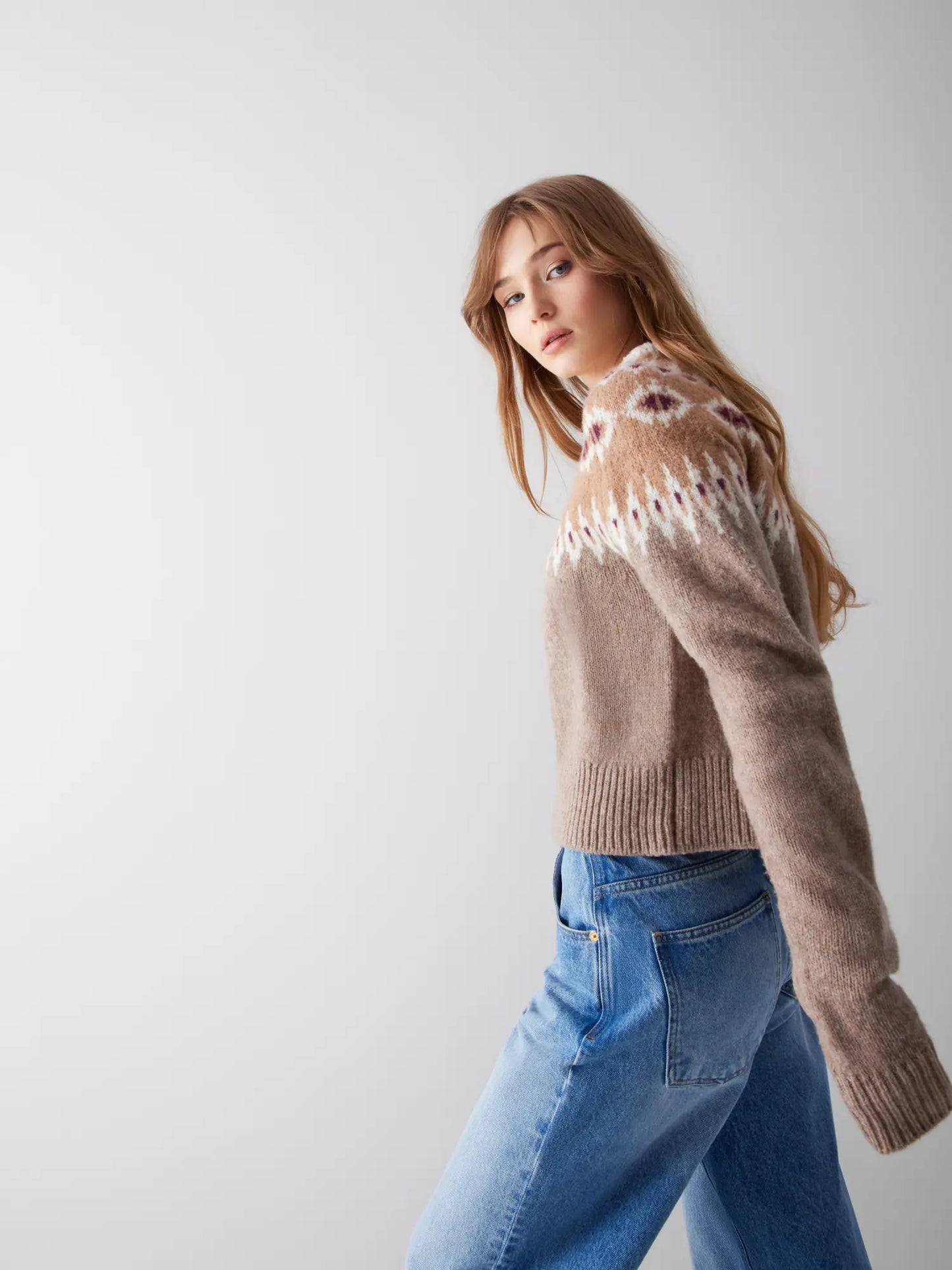 SoSUE Pullover Norweger Beige Burgundy