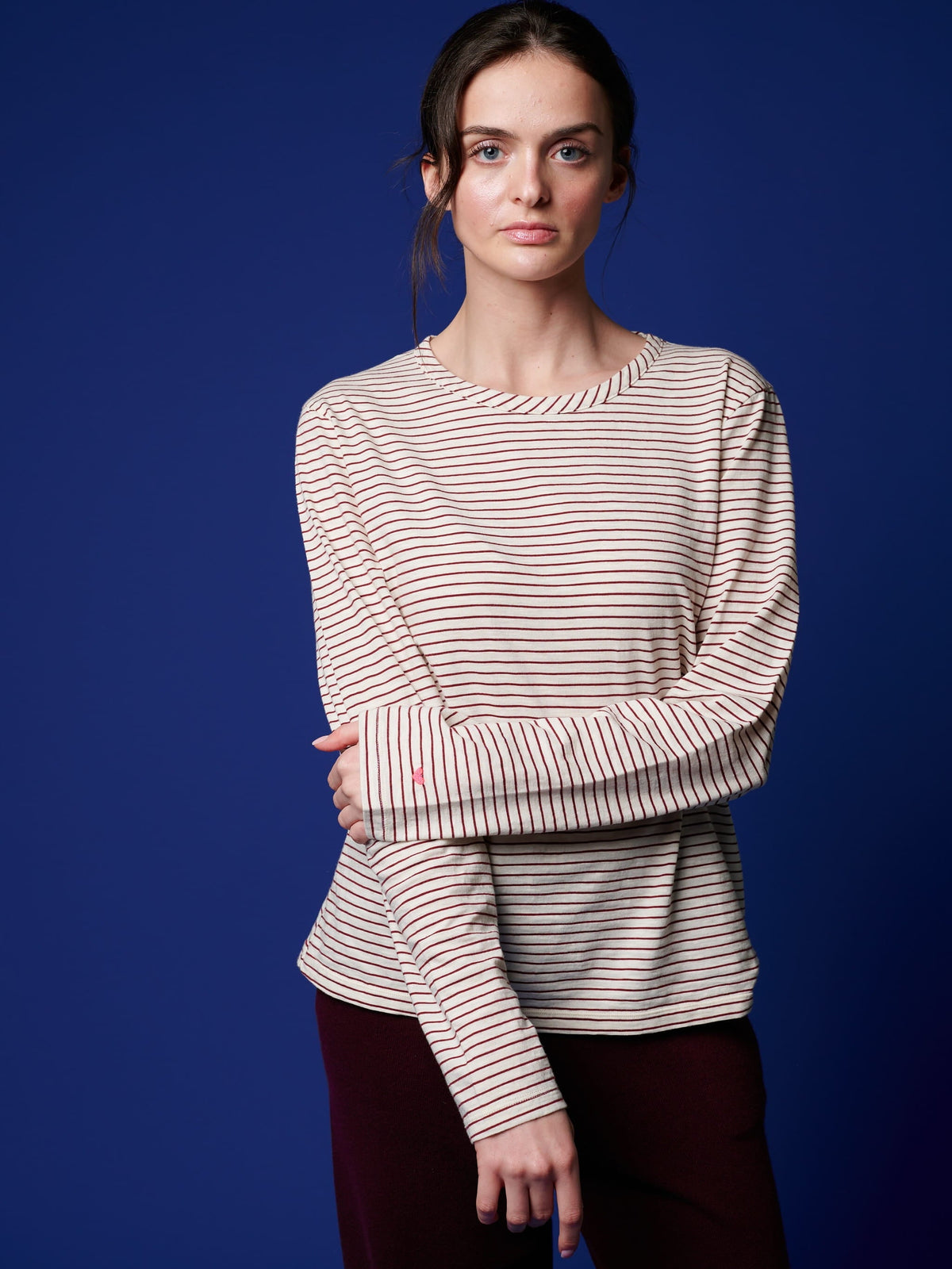 another brand Longsleeve Streifen Rundhals bordeaux